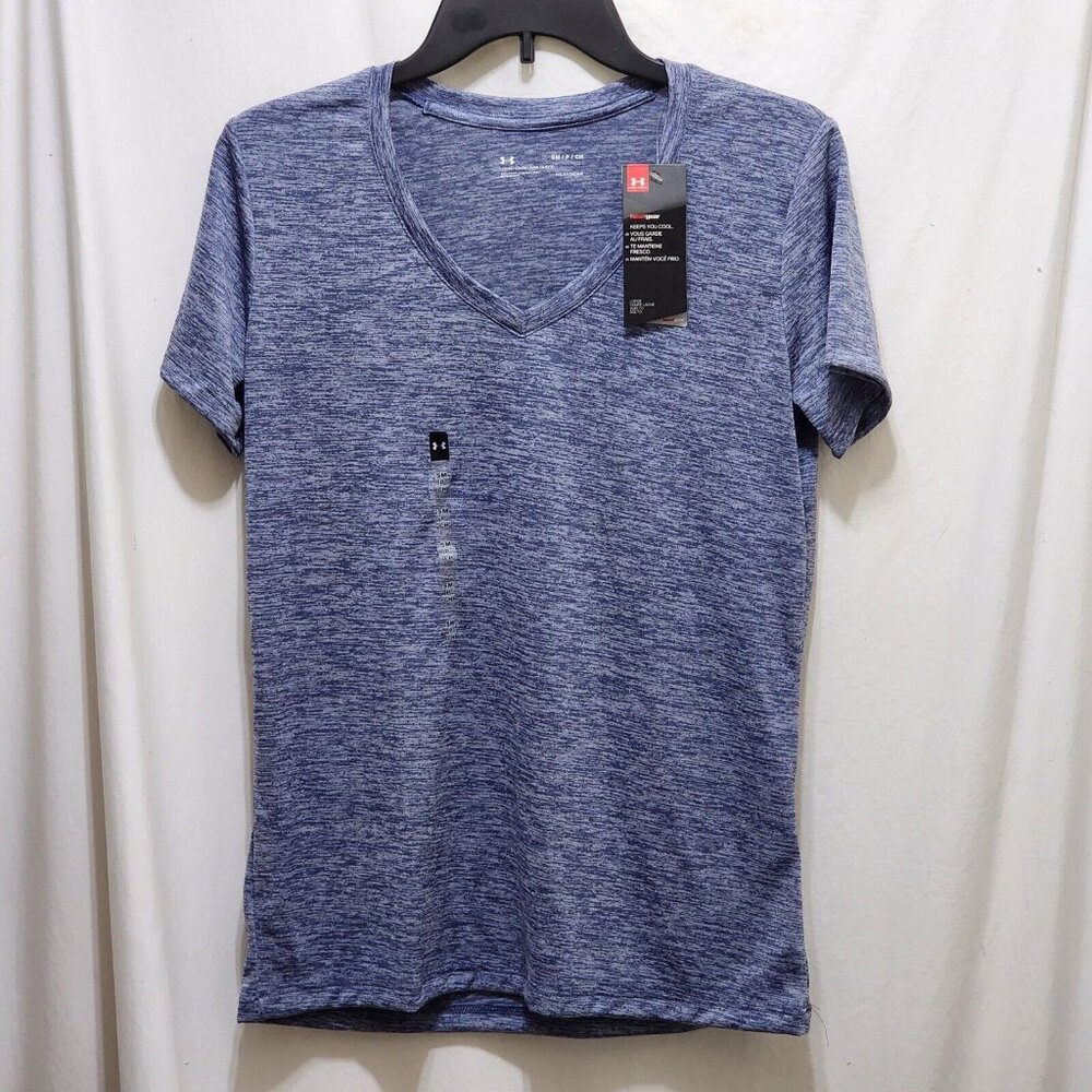 Under Armour HeatGear Womens V-Neck Loose Fit Blue Space Dye T-Shirt S NEW